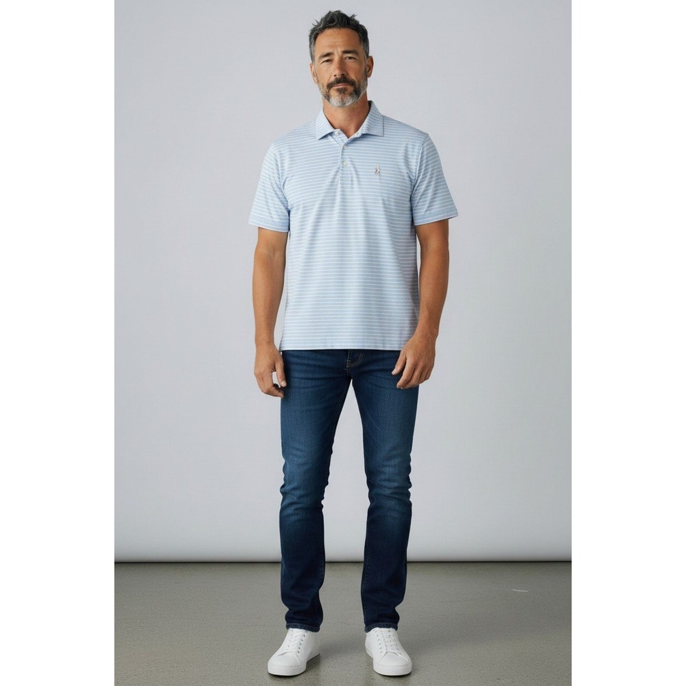 Peter Millar Summer Comfort Mens Medium Blue White Striped Performance Polo